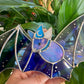 Blue Swirl Wizard Bat Stained Glass Suncatcher