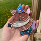 Blue/green Iridescent Mini Wizard Fox Stained Glass Suncatcher