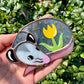 Sleepy Yellow Tulip Opossum Stained Glass Ornament