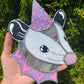 Purple and Silver Heart Opossum Stained Glass Suncatcher