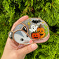 (Version 1) Pumpkins, Ghost and Bat Sleepy Opossum Mini Stained Glass Suncatcher