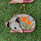Mini Sleepy Orange Tulip Opossum Stained Glass Ornament