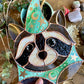 Swirly Green Wizard Raccoon Stained Glass Suncatcher