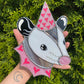 Pink and Silver Heart Opossum Stained Glass Suncatcher