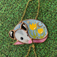 Mini Sleepy Yellow Tulip Opossum Stained Glass Ornament