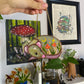 Mini Tan Rat and Orange Mushroom Stained Glass Suncatcher