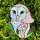 Pink and Purple Iridescent Owl Stained Glass Suncatcher