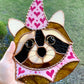 Lovely Wizard Raccoon Stained Glass Suncatcher