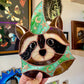 Swirly Green Wizard Raccoon Stained Glass Suncatcher