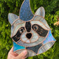 Large Blue Van Gogh Wizard Raccoon Stained Glass Suncatcher