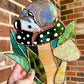 Sleepy Opossum Mushroom Stained Glass Suncatcher