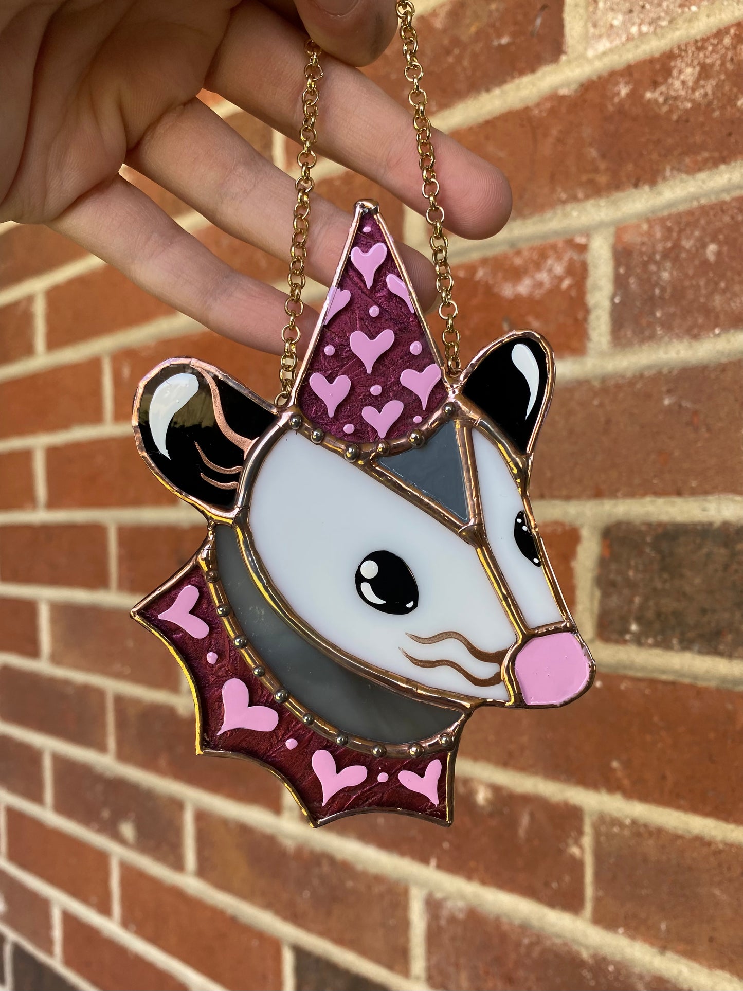 Mini Lovely Opossum Stained Glass Ornament