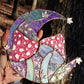 Magenta Mushroom Moon Stained Glass Suncatcher