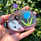 Sleepy Blue Iridescent Tulip Opossum Stained Glass Ornament