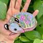 Sleepy Pink Mushroom Opossum Stained Glass Ornament