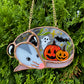(Version 2) Pumpkins, Ghost and Bat Sleepy Opossum Mini Stained Glass Suncatcher