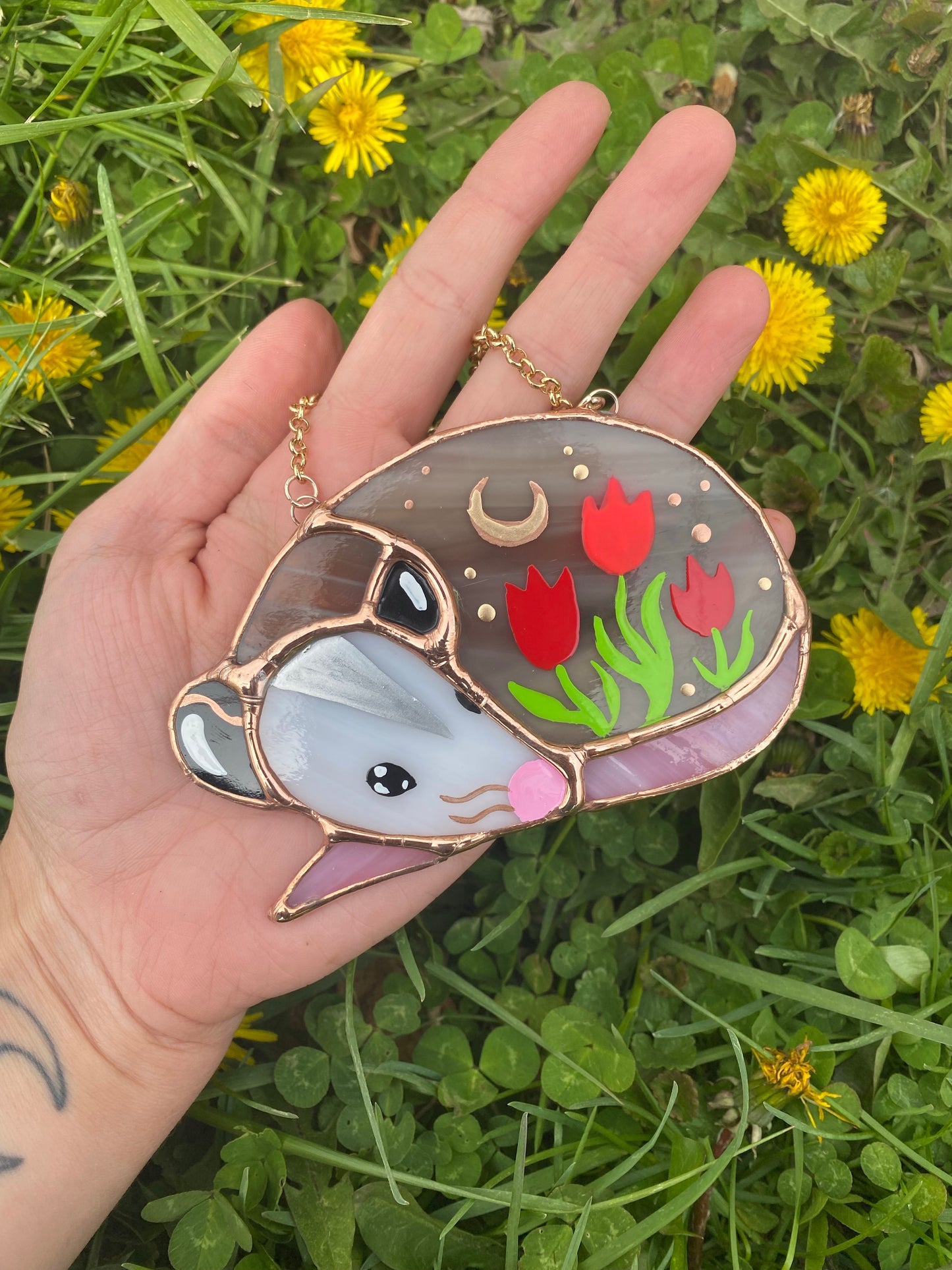 Mini Tulips (Moon) Sleepy Opossum Suncatcher