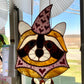 Lovely Wizard Raccoon Stained Glass Suncatcher
