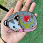 Sleepy Red Tulip Opossum Stained Glass Ornament