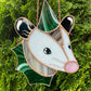 Swirly Green Aventurine Wizard Opossum Stained Glass Suncatcher