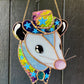 Blue Iridescent Cowboy Opossum Stained Glass Suncatcher