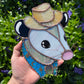 Blue and Gold Cowboy Opossum Stained Glass Suncatcher