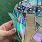 Sleepy Opossum Mushroom Stained Glass Suncatcher
