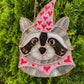 Large Valentine Raccoon Stained Glass Suncatcher