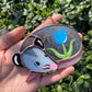 Sleepy Blue Iridescent Tulip Opossum Stained Glass Ornament