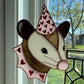Valentine Opossum Stained Glass Suncatcher