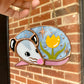 Sleepy Yellow Tulip Opossum Stained Glass Ornament