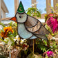 Wizard Pigeon Stained Glass Planter Stake