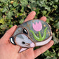 Sleepy Pink Iridescent Tulip Opossum Stained Glass Ornament