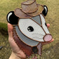 Lavender Cowboy Opossum Stained Glass Suncatcher