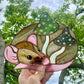 Green Forest Mushroom Rat Stained Glass Suncatcher