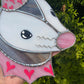 Pink and Silver Heart Opossum Stained Glass Suncatcher