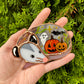 (Version 2) Pumpkins, Ghost and Bat Sleepy Opossum Mini Stained Glass Suncatcher