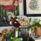(Moon) Mini Brown Rat and Red Mushroom Stained Glass Suncatcher