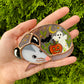 Pumpkin, Ghost, and Bat Sleepy Opossum Mini Stained Glass Suncatcher