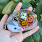 Pumpkins and Ghost Mini Halloween Opossum Stained Glass Suncatcher