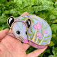 Sleepy Pink Mushroom Opossum Stained Glass Ornament