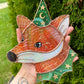 Swirly Green Aventurine Wizard Fox Stained Glass Suncatcher