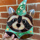 Swirly Green Wizard Raccoon Stained Glass Suncatcher