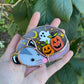 Pumpkins and Ghost Mini Halloween Opossum Stained Glass Suncatcher