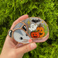 (Version 1) Pumpkins, Ghost and Bat Sleepy Opossum Mini Stained Glass Suncatcher