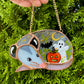 Pumpkin, Ghost, and Bat Sleepy Opossum Mini Stained Glass Suncatcher