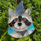 Large Blue Van Gogh Wizard Raccoon Stained Glass Suncatcher