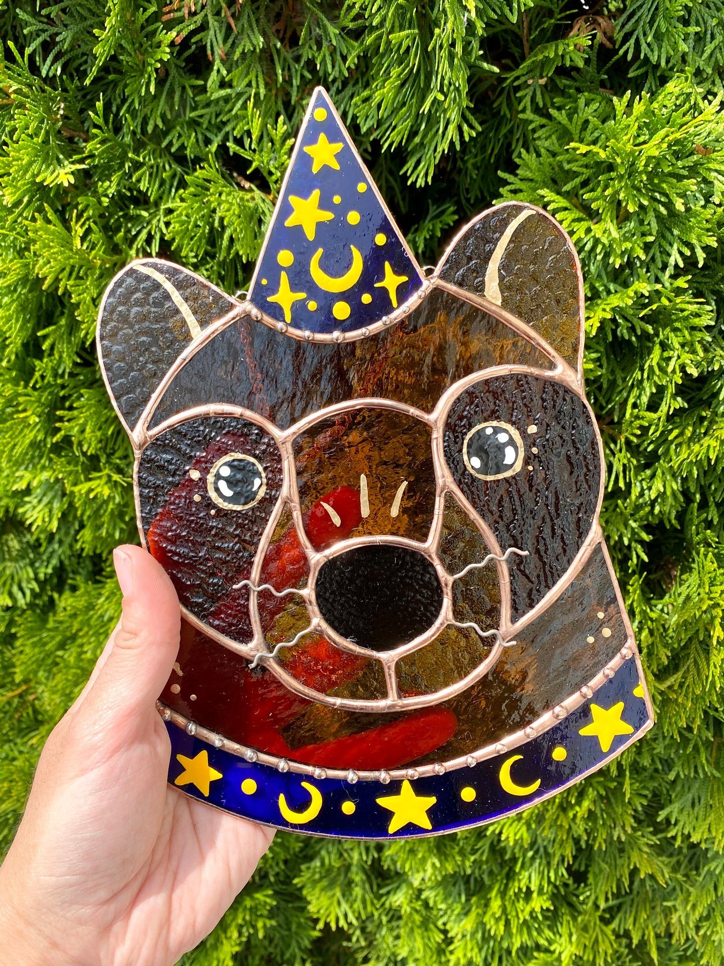 Blue Wizard Bear Stained Glass Suncatcher