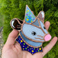Blue Party Opossum Mini Stained Glass Suncatcher