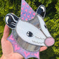Purple and Silver Heart Opossum Stained Glass Suncatcher